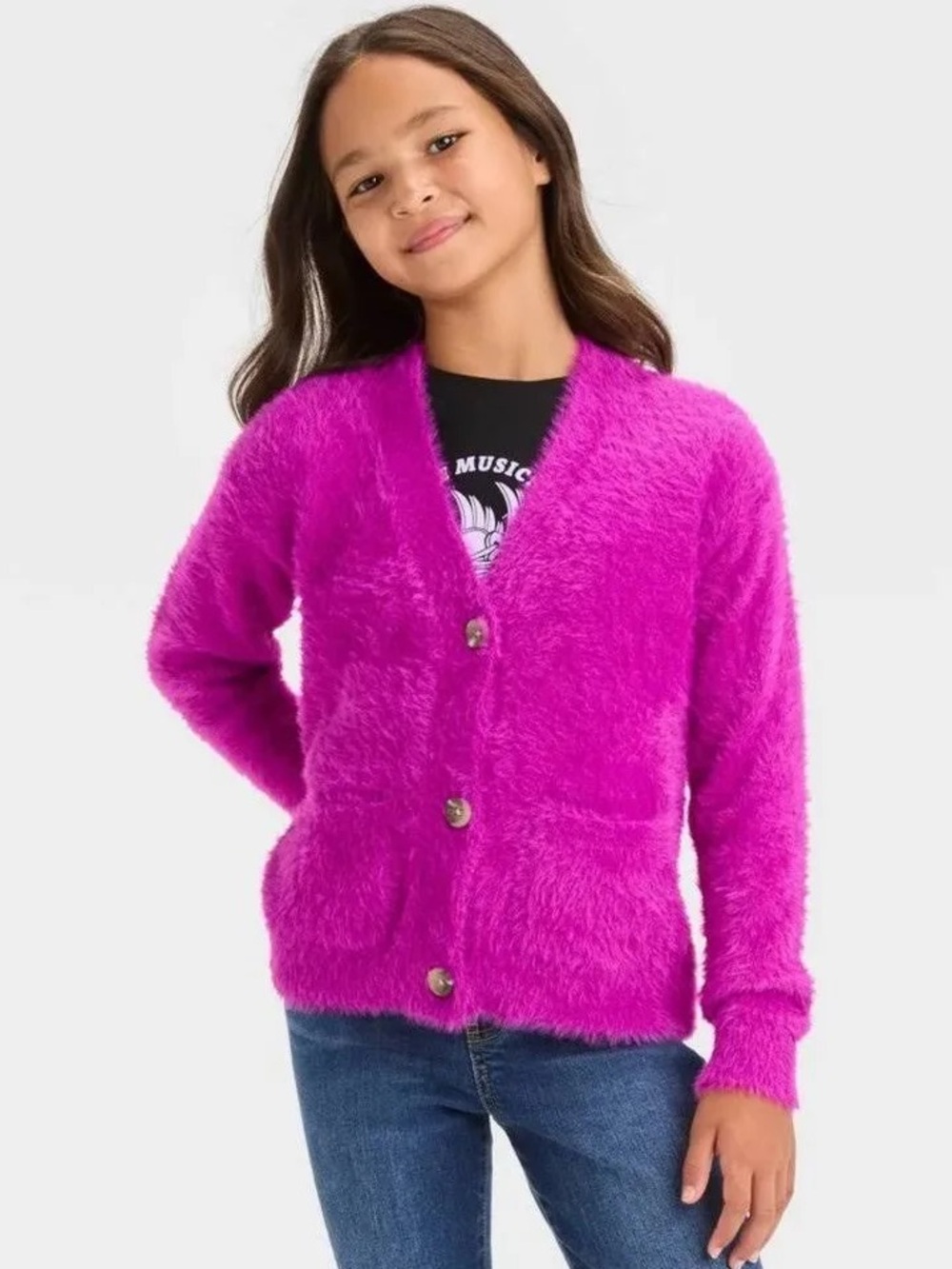 Cat & Jack Fuzzy Layering Cardigan - Magenta, L (10/12)